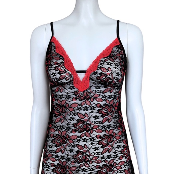 Gothic Black Red Sheer Lace Slip Dress. Small. Coquette Trashy2K Goth Lingerie - Picture 7 of 8